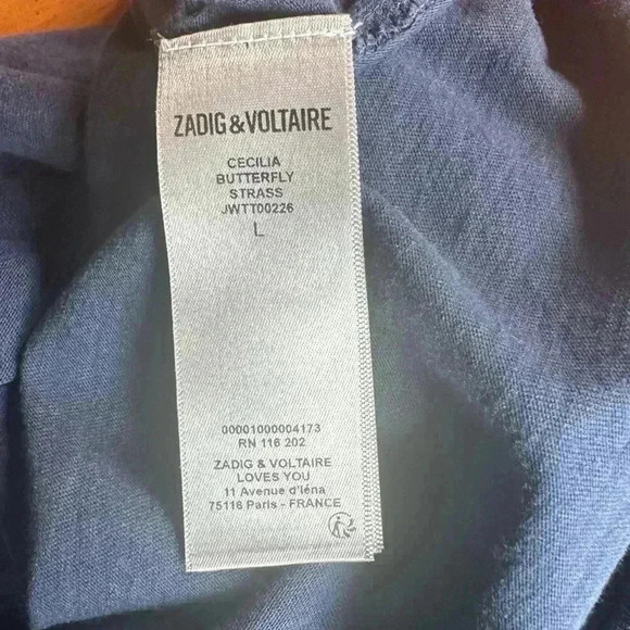 Zadig & Voltaire Womens Encre Cecilia Crystal embellished Cotton Tank top Size L - Picture 9 of 9